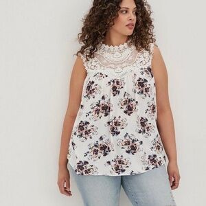 Crochet Tank - Crinkle Gauze Floral White